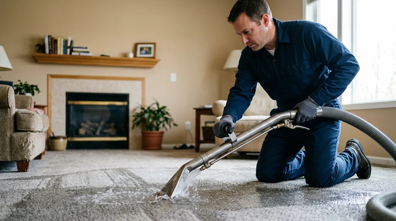 Water damage restoration technician working near Vanderpool, TX